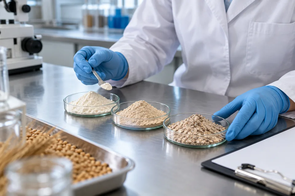 Comparación de muestras de harinas en un laboratorio alimentario