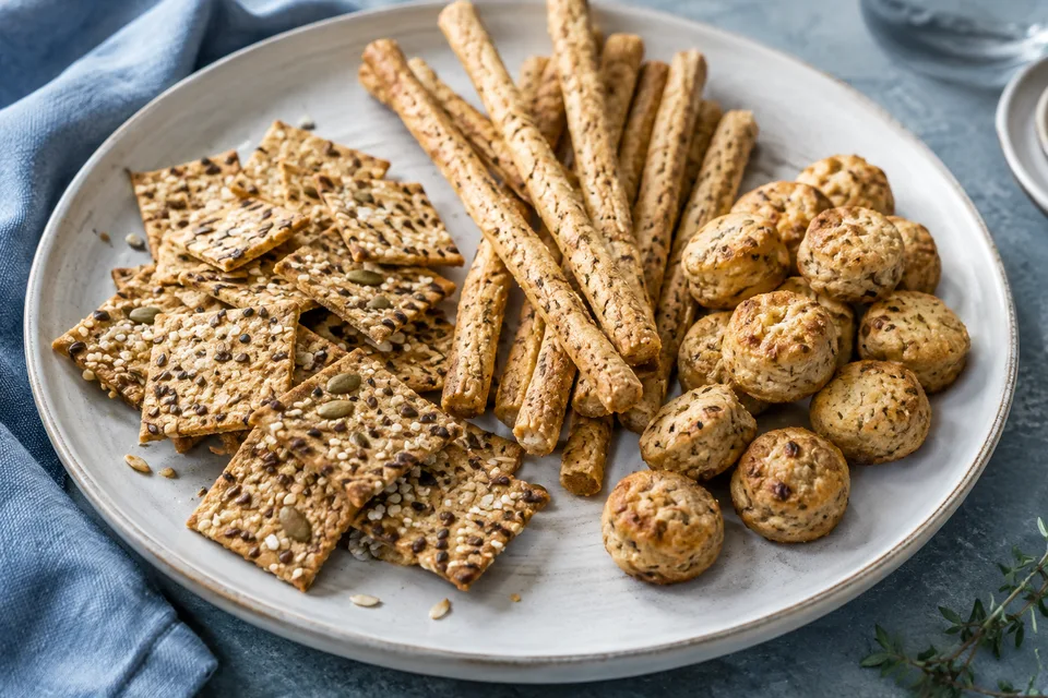Surtido de crackers, palitos y bocados horneados