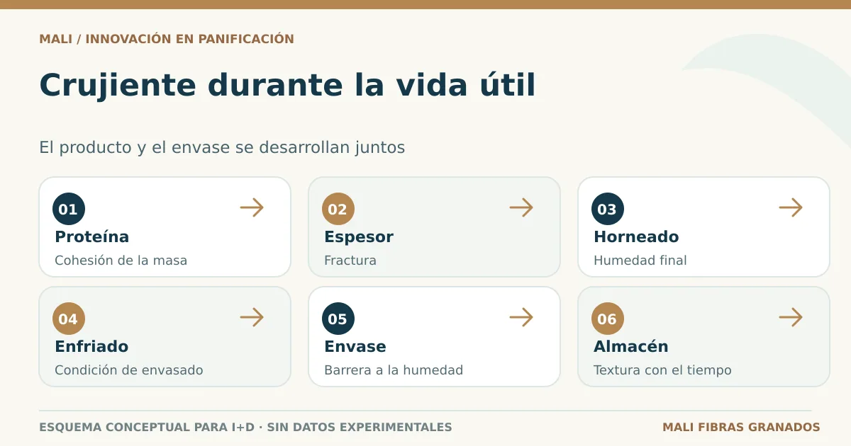 Textura crujiente y estabilidad de snacks proteicos